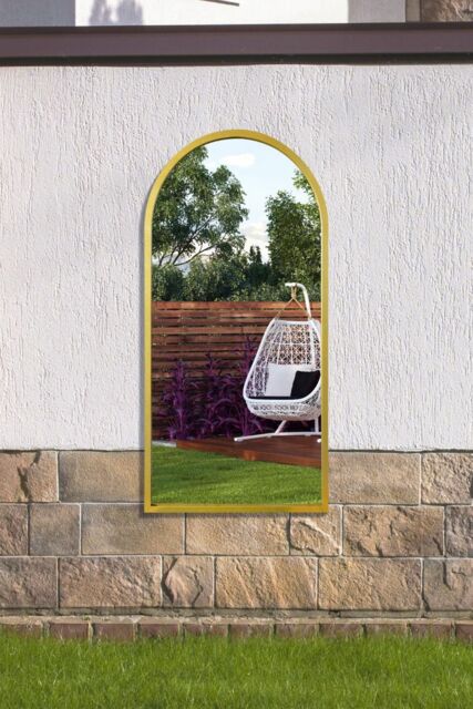 "MirrorOutlet Gold Metal Framed Arched Garden Wall Mirror 47"" X 23.5"" (120 X 60CM) - Size: 1 Pack" - image 1