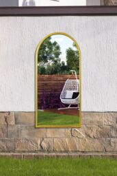 "MirrorOutlet Gold Metal Framed Arched Garden Wall Mirror 47"" X 23.5"" (120 X 60CM) - Size: 1 Pack" - thumbnail 2