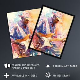 "Artery8 Electric Guitarist Music Portrait Watercolour Framed Art Print in Orange - Size: W12"" x H16""" - thumbnail 2