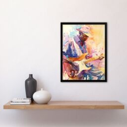 "Artery8 Electric Guitarist Music Portrait Watercolour Framed Art Print in Orange - Size: W12"" x H16""" - thumbnail 4