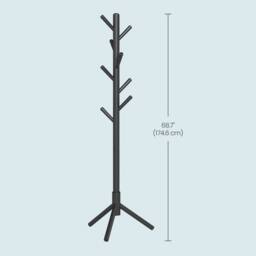 Kelvenix Coat Rack, Solid Wood Coat Rack in Black - thumbnail 2