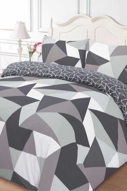 OHS Geometric Shapes Duvet Cover with Pillowcase in Black - Size: Double - image 1