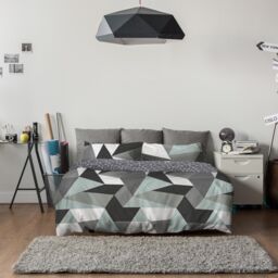 OHS Geometric Shapes Duvet Cover with Pillowcase in Black - Size: Double - thumbnail 2