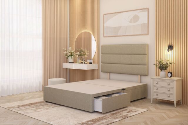 Somnior Chambery 2 Draw Divan Bed Frame with Headboard Linen Fabric in Beige - Size: Single - image 1