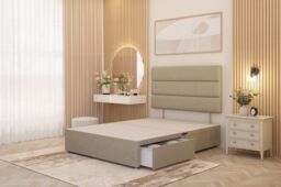 Somnior Chambery 2 Draw Divan Bed Frame with Headboard Linen Fabric in Beige - Size: Single - thumbnail 1