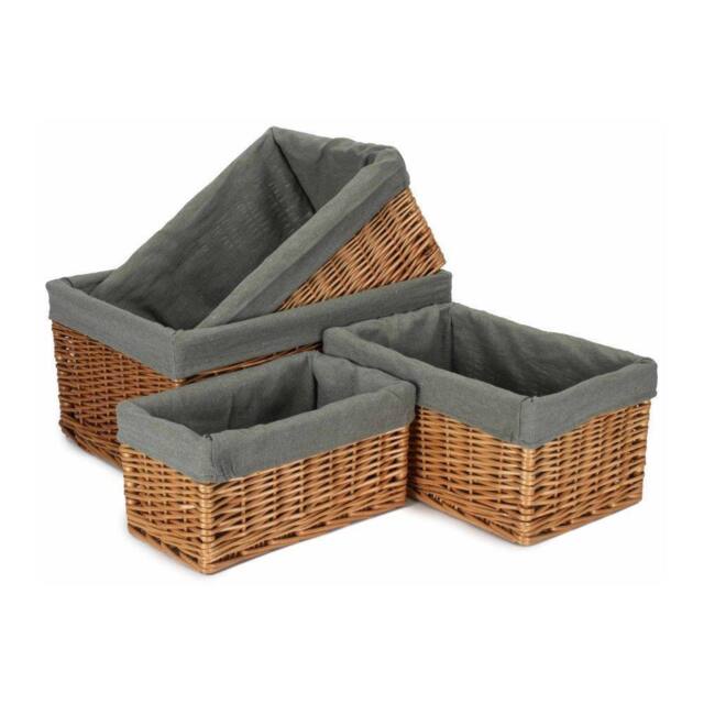 Red Hamper Set of 4 Double Steamed Grey Cotton Lined Willow Storage Baskets - image 1