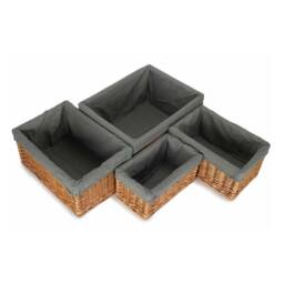 Red Hamper Set of 4 Double Steamed Grey Cotton Lined Willow Storage Baskets - thumbnail 2