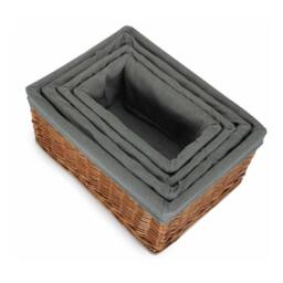 Red Hamper Set of 4 Double Steamed Grey Cotton Lined Willow Storage Baskets - thumbnail 3