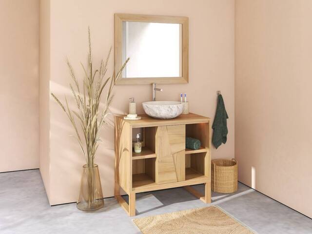 Vente-unique Freestanding Teak Vanity Unit - W80 Cm - MATARAM in Light Oak - image 1