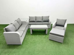 Fimous 8 Seater Poly Rattan Outdoor Garden Furniture Oblong Coffee Table Sofa Set Patio 3 Seater Sofa Reclining Chair 3 Seater Sofa Big Footstool - thumbnail 2