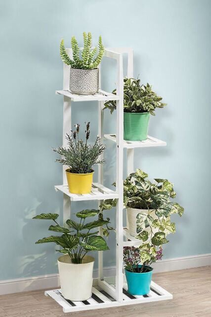 Living and Home 5-Tier Rustic Wooden Potted Garden Plant Stand Rack Holder 103cm H in White - image 1