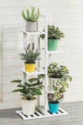 Living and Home 5-Tier Rustic Wooden Potted Garden Plant Stand Rack Holder 103cm H in White - thumbnail 4
