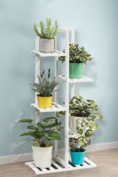 Living and Home 5-Tier Rustic Wooden Potted Garden Plant Stand Rack Holder 103cm H in White - thumbnail 1