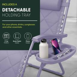 Keplin Set of 2 XXL Premium Heavy Duty Quilted Zero Gravity Chairs in Lilac - thumbnail 7