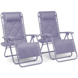 Keplin Set of 2 XXL Premium Heavy Duty Quilted Zero Gravity Chairs in Lilac