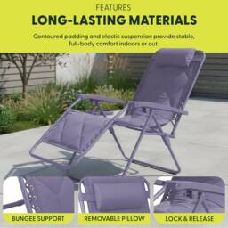 Keplin Set of 2 XXL Premium Heavy Duty Quilted Zero Gravity Chairs in Lilac - thumbnail 3