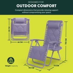 Keplin Set of 2 XXL Premium Heavy Duty Quilted Zero Gravity Chairs in Lilac - thumbnail 2