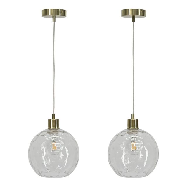 First Choice Lighting Set of 2 Barnum - Clear Dimple Glass Globe with Satin Brass Pendants - image 1