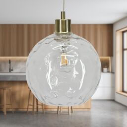 First Choice Lighting Set of 2 Barnum - Clear Dimple Glass Globe with Satin Brass Pendants - thumbnail 3