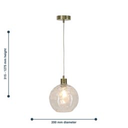 First Choice Lighting Set of 2 Barnum - Clear Dimple Glass Globe with Satin Brass Pendants - thumbnail 8