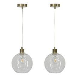 First Choice Lighting Set of 2 Barnum - Clear Dimple Glass Globe with Satin Brass Pendants - thumbnail 1