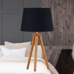First Choice Lighting Voyage - Dark Oak Table Lamp or Bedside Light with Black Shade in Brown - thumbnail 3
