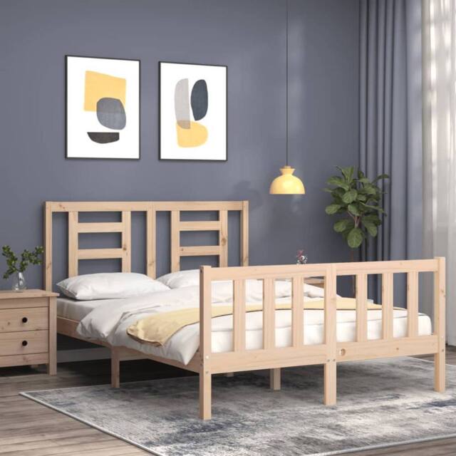 Berkfield Home Beautiful Bed Frame with Headboard 120x200 cm Solid Wood in Natural - image 1
