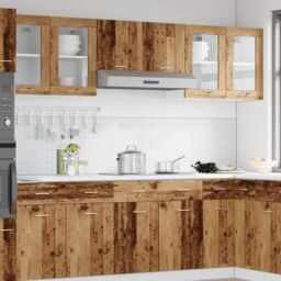 Berkfield Home Hanging Glass Cabinet Lyon Old Wood 40x31x60 cm Engineered Wood in Brown - Size: 40 x 31 x 60 cm - thumbnail 3
