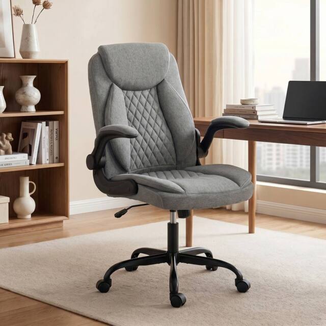 HOMCOM Linen-Look Computer Desk Chair with Thick Cushion in Grey - image 1