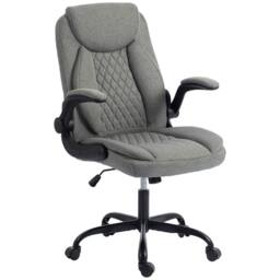 HOMCOM Linen-Look Computer Desk Chair with Thick Cushion in Grey - thumbnail 2