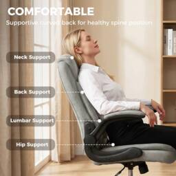 HOMCOM Linen-Look Computer Desk Chair with Thick Cushion in Grey - thumbnail 4
