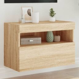 Berkfield Home TV Wall Cabinet with LED Lights Sonoma Oak 60x30x40 cm in Brown - Size: 60 x 30 x 40 cm - thumbnail 1