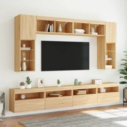 Berkfield Home TV Wall Cabinet with LED Lights Sonoma Oak 60x30x40 cm in Brown - Size: 60 x 30 x 40 cm - thumbnail 6