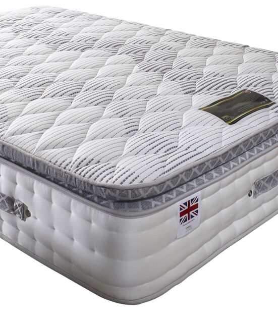 Somnior 6000 Gold 33cm Pocket Sprung Memory Foam Pillow Top Mattress Cool Blue in White - Size: Super King - image 1