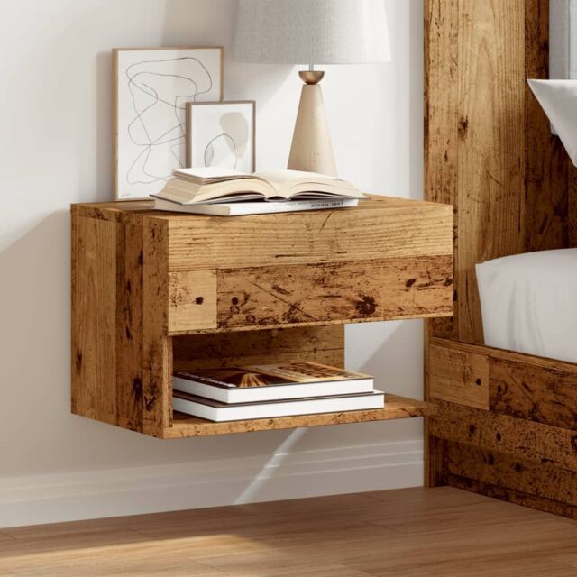 Berkfield Home Wall-mounted Bedside Cabinet Old Wood in Brown - image 1