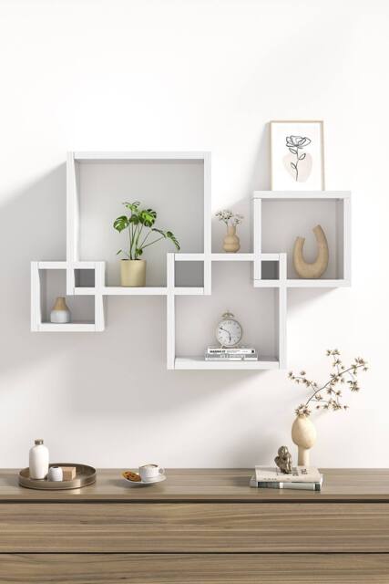 Living and Home 4 Cube Intersecting Easy-to-Assemble Floating Wall Mount Shelves for Bedrooms and Living Rooms in White - image 1
