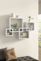Living and Home 4 Cube Intersecting Easy-to-Assemble Floating Wall Mount Shelves for Bedrooms and Living Rooms in White - thumbnail 2