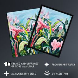"Artery8 Trippy Exotic Wildflower Garden Painting Tropical Wall Art Print in Green - Size: W24"" x H32""" - thumbnail 2