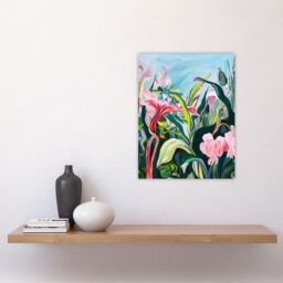 "Artery8 Trippy Exotic Wildflower Garden Painting Tropical Wall Art Print in Green - Size: W24"" x H32""" - thumbnail 4