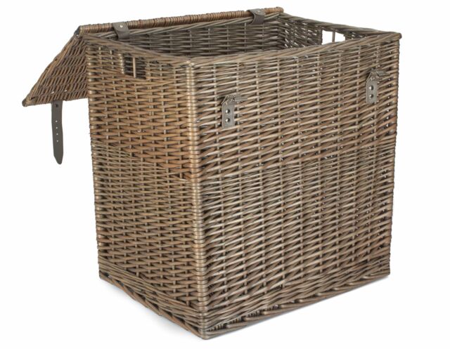 Red Hamper Wicker Antique Wash Vintner Storage Picnic Basket in Grey - Size: Small - image 1