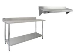 Monstershop 6ft Stainless Steel Catering Bench & 2 x Wall Mounted Shelves in Silver