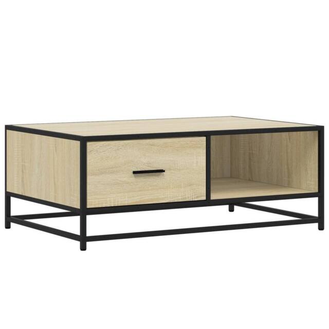 Berkfield Home Coffee Table Sonoma Oak 90x57x35 cm Engineered Wood & Metal in Light Tan - Size: 90 x 57 x 35 cm - image 1