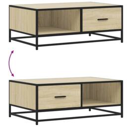 Berkfield Home Coffee Table Sonoma Oak 90x57x35 cm Engineered Wood & Metal in Light Tan - Size: 90 x 57 x 35 cm - thumbnail 9