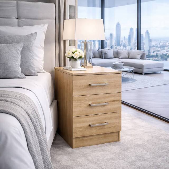 Harmin 3-Drawer Bedside Cabinet, Sonoma Oak Finish with Premium Metal Handles in Brown - image 1