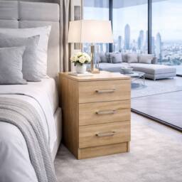Harmin 3-Drawer Bedside Cabinet, Sonoma Oak Finish with Premium Metal Handles in Brown - thumbnail 1