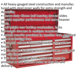 Loops 1025 x 435 x 490mm RED 14 Drawer Topchest Tool Chest Lockable Storage Cabinet - thumbnail 2