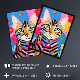"Artery8 Wall Art Print Abstract Stripey Cat Vibrant Oil Painting Bright Floral Pet Portrait Kids Bedroom Poster - Size: W18"" x H24""" - thumbnail 2