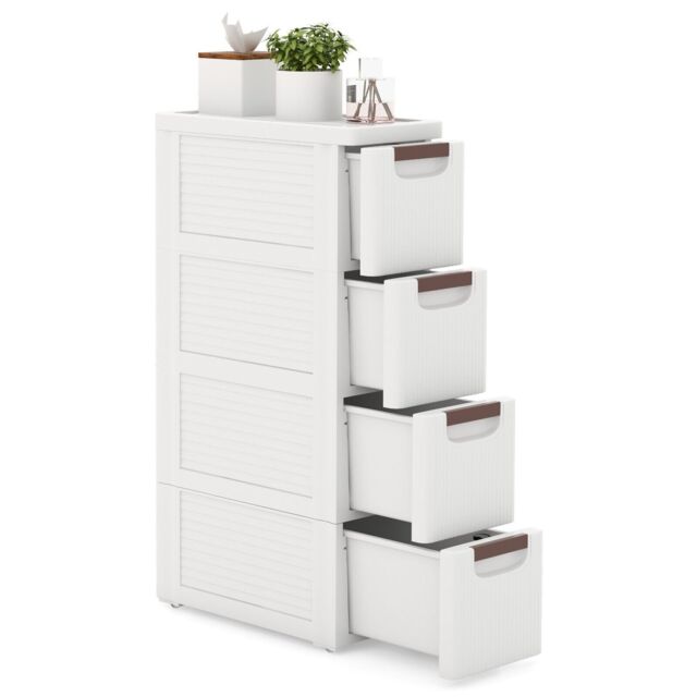 Costway Narrow Storage Cabinet For Small Space 4-Drawer Rolling Organizer Unit in White - image 1