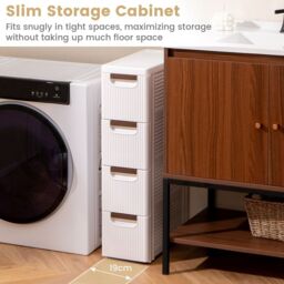 Costway Narrow Storage Cabinet For Small Space 4-Drawer Rolling Organizer Unit in White - thumbnail 4