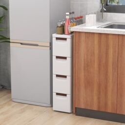 Costway Narrow Storage Cabinet For Small Space 4-Drawer Rolling Organizer Unit in White - thumbnail 3